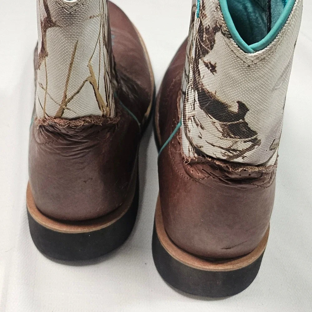 Ariat Kids Western Boots Camo Print Leather‎ Turquoise Square Toe Size 4.5 - Picture 4 of 10